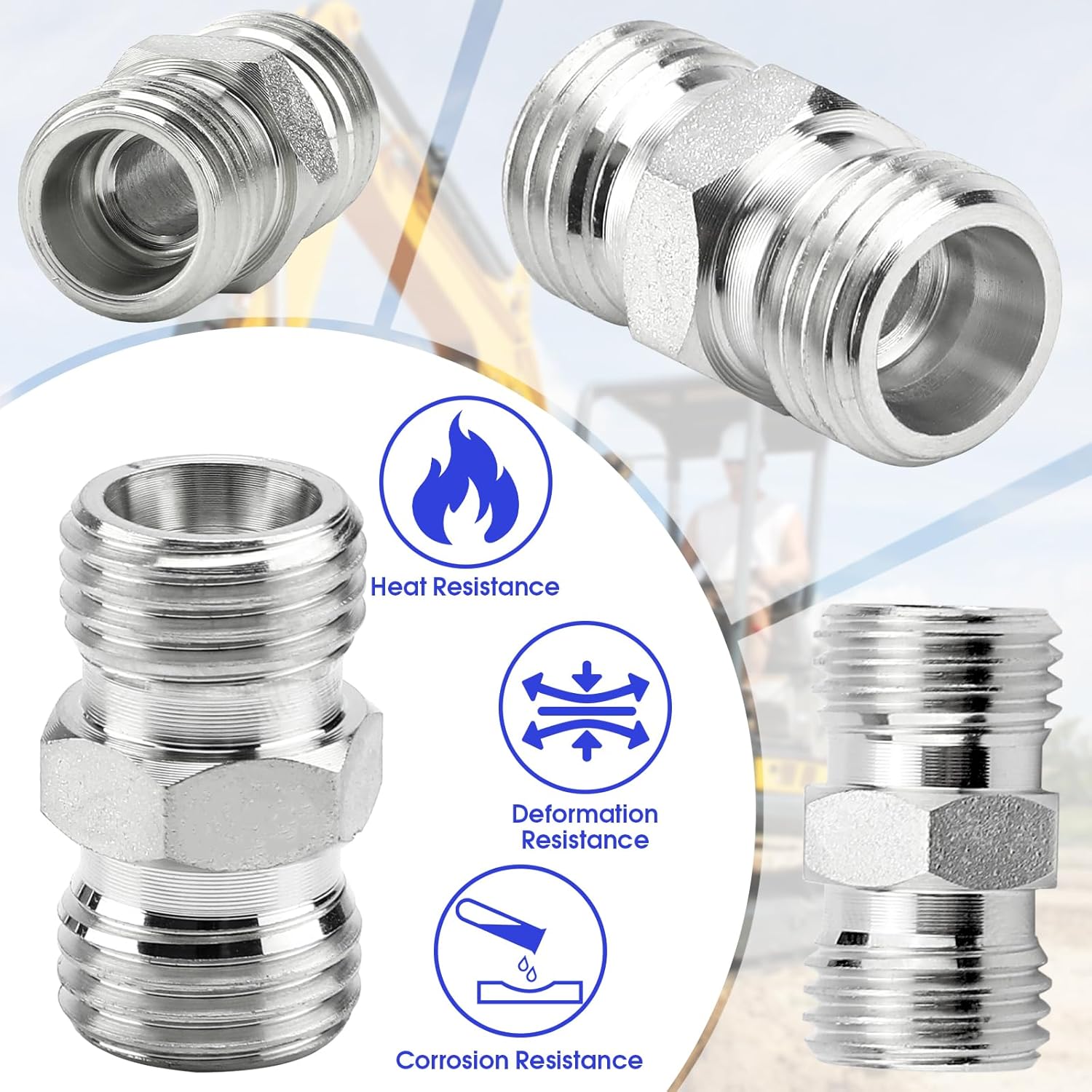 4 Pcs M14 x 1.5mm Hydraulic Hose Fittings Adapters, Alloy Steel Metric Male Cone Coupler for Mini Excavator Hydraulic Thumb Kit, Quick Connector for Small Digger Piping, Silver