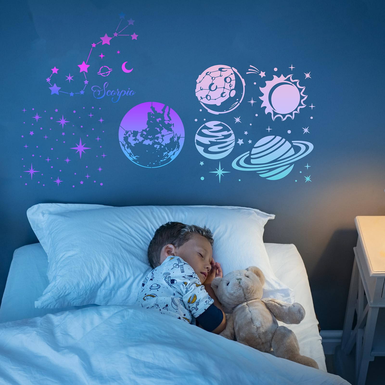 Juego de 24 plantillas reutilizables para pintura de estrellas, planeta astronómico, plantillas reutilizables para decoración de lienzo, letreros del zodiaco, plantillas de arte para bricolaje en el