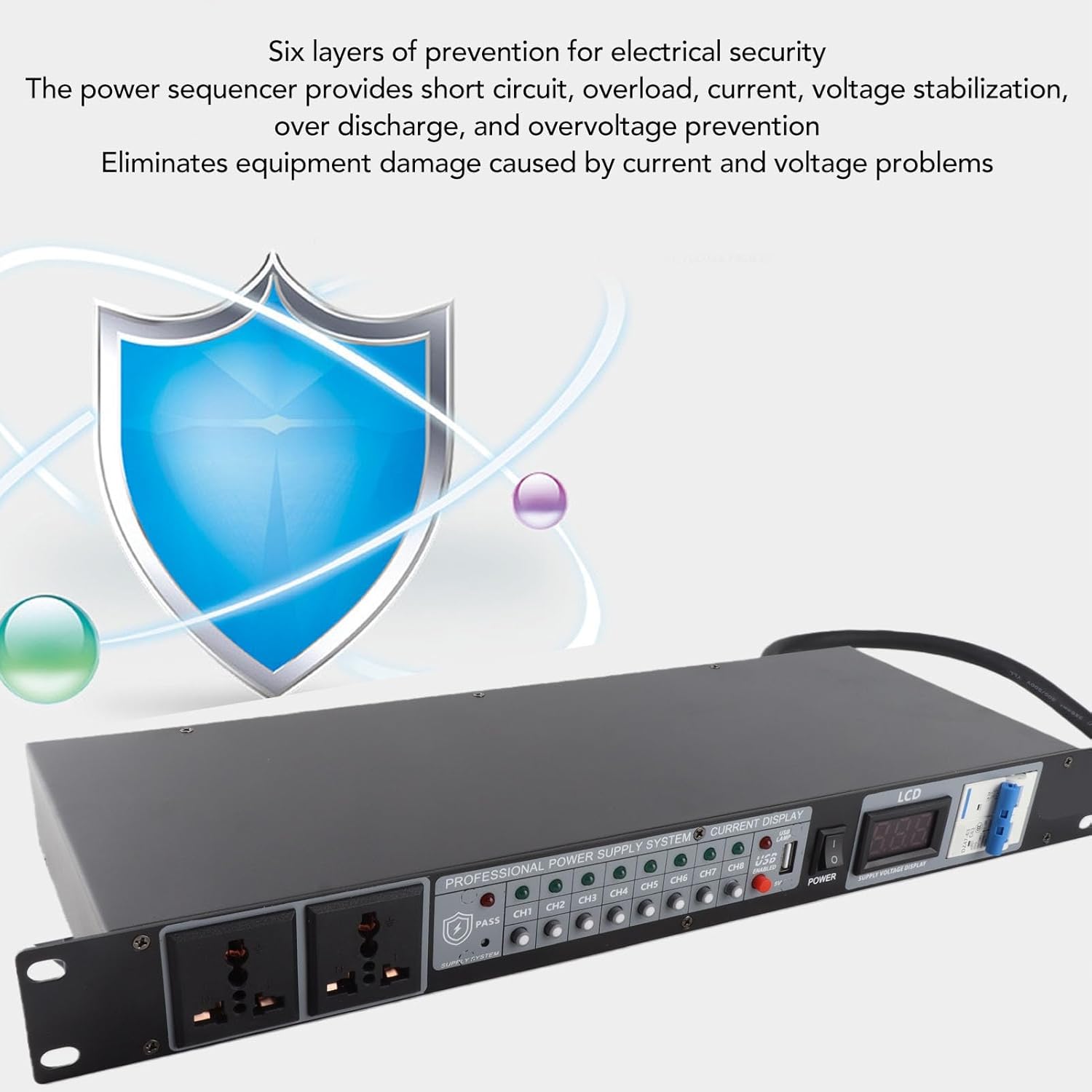 fosa Professional Power Sequencer, 10 Outlet Rack Mount PDU Power Strip Surge Protection with Digital Display and Sequential Power On, 10 Expansoin Ports (US Plug)