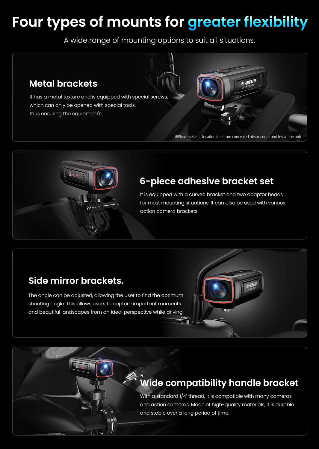 AKEEYO-710Pro EIS Fahrradkamera, 4K28FPS 20MP WiFi Action Kamera mit IP66 Ultra HD wasserdichte Kamera, 142° Weitwinkelansicht mit 64GB Karte, Upgrade Anti-Shake Funktion mit Nachtsicht,G-Sensor,GPS