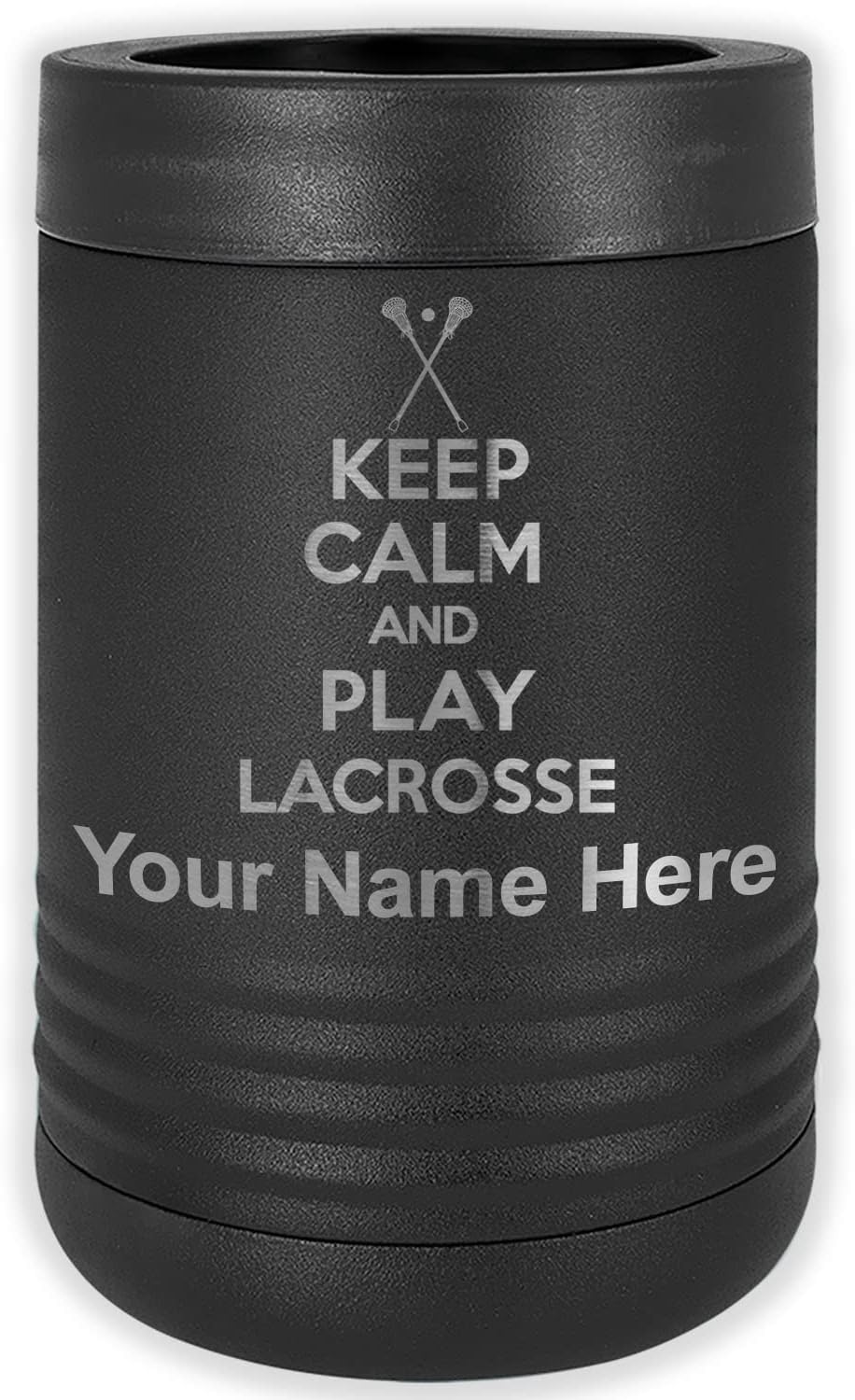 LaserGram Personalized 12 oz. Stainless Steel Can & Bottle Insulator, Keep Calm and Play Lacrosse – Keeps Drinks Cold Longer (Gray)
