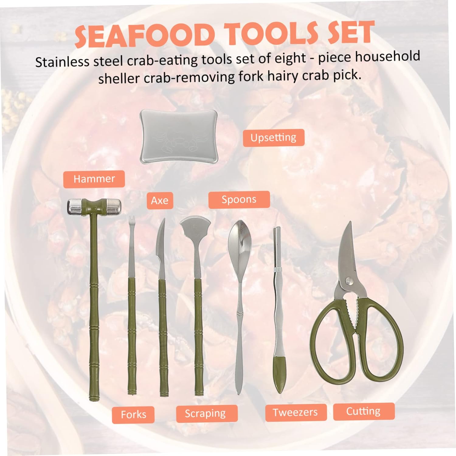 Mikinona 8pcs Stainless Steel Crab and Lobster Eating Tool Set with Storage Pouch Seafood Crackers and Picks for Home Use Picnics and Restaurants