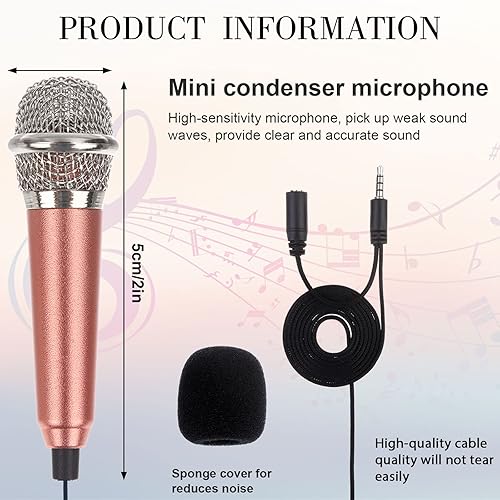 Miniatura 2 de Mini micrófono pequeño de 4 piezas para grabar voz y canto en iPhone, teléfonos Android o tableta, metal, con cable de 44.5 in, entrada de 0.138 in