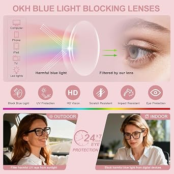 OKH Cat Eye Blue Light Blocking Glasses for Women – Stylish Oversized Computer Glasses, Anti-Glare Clear Lens Eyewear, UV400 Protection, Lightweight PC Frame