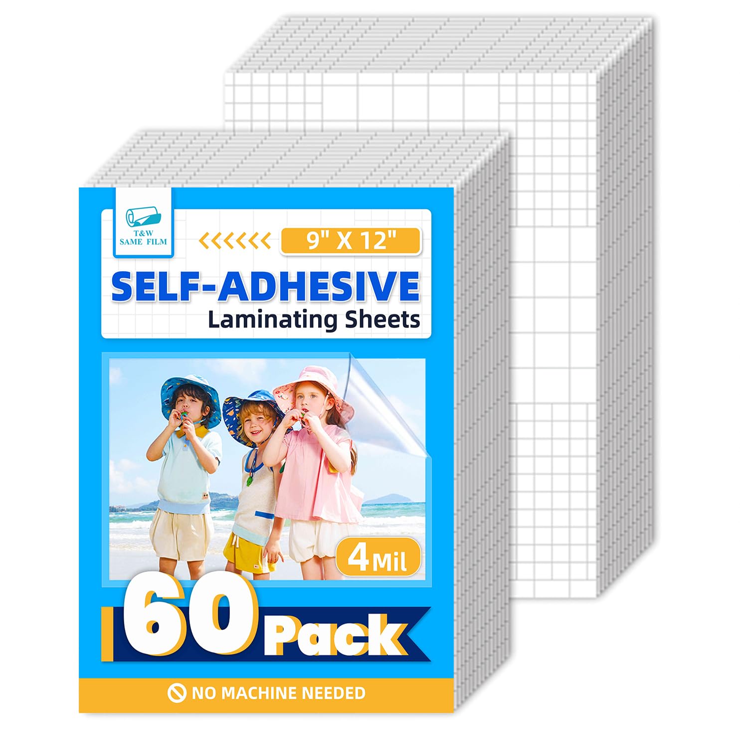 T&W SAME FILM 60 Pack Self Adhesive Laminating Sheets, 4mil, 9 x 12 Inch Laminator Sheets, Self Sealing Laminating Sheets for Laminator, Round Corner,