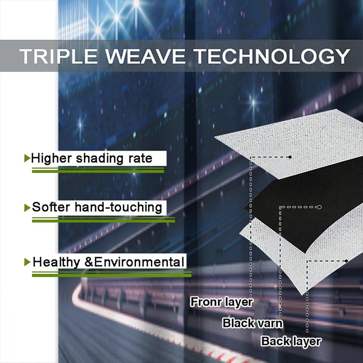 Racing Track Curtains, Modern Night Sports Car Competition Gym Under Bright Spotlight, Thermal Insulation Blackout Rod Pocket Window Treatments for Living Room Bedroom Bathroom for Boys 42x45 Inch