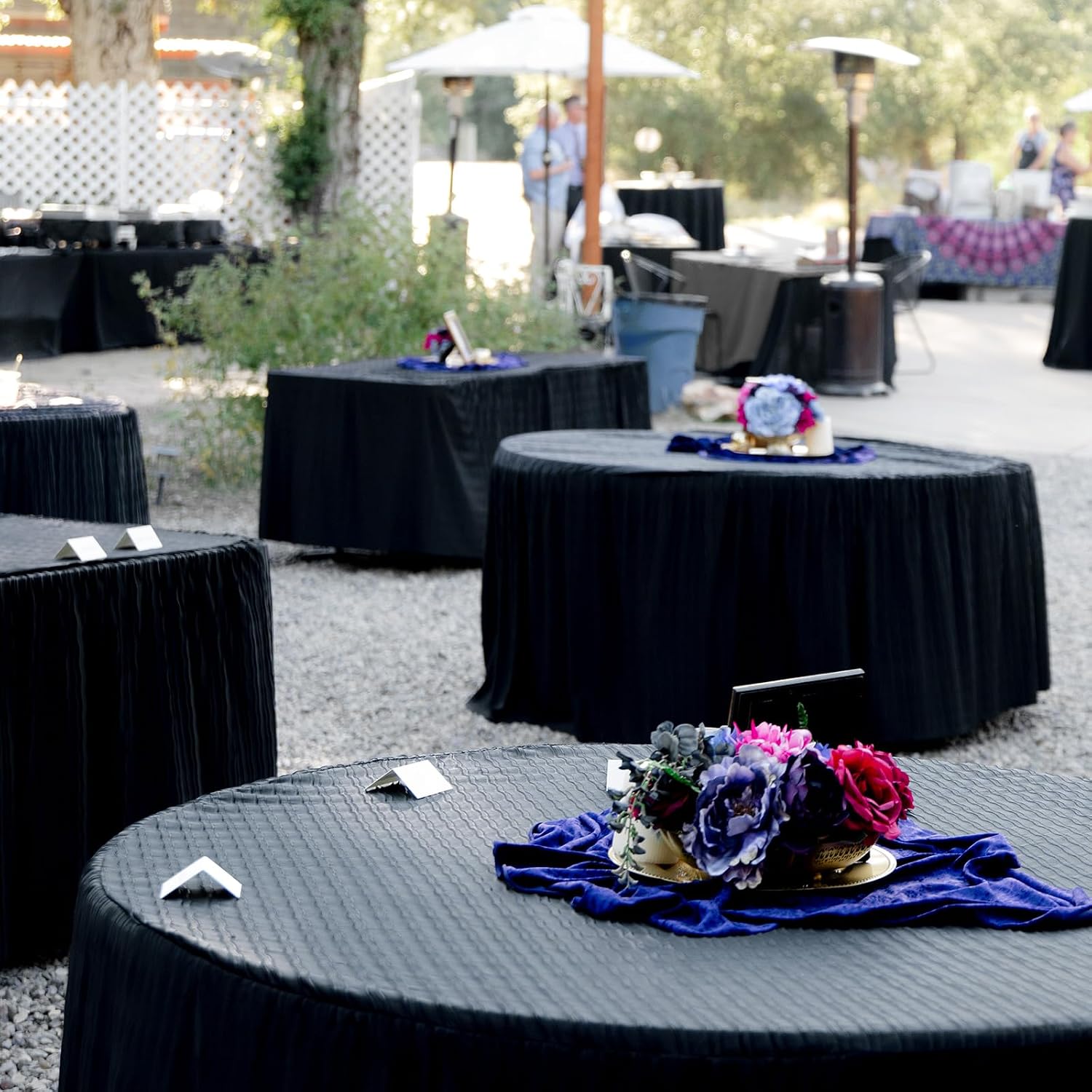 Buryeah 12 Pcs 84 Inch Black Round Plastic Disposable Table Cloth Waterproof Tablecloth Circle Table Covers for Bridal Wedding Birthday Party Gender Reveal Baby Shower