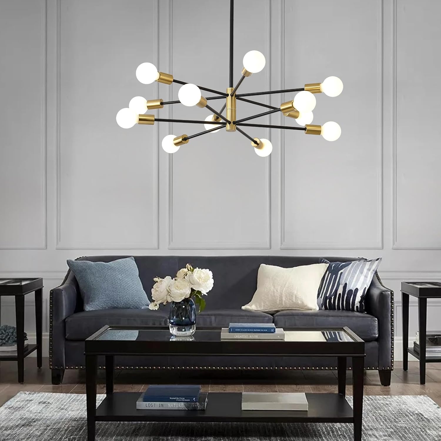 12-Light Black and Gold Sputnik Metal Chandelier