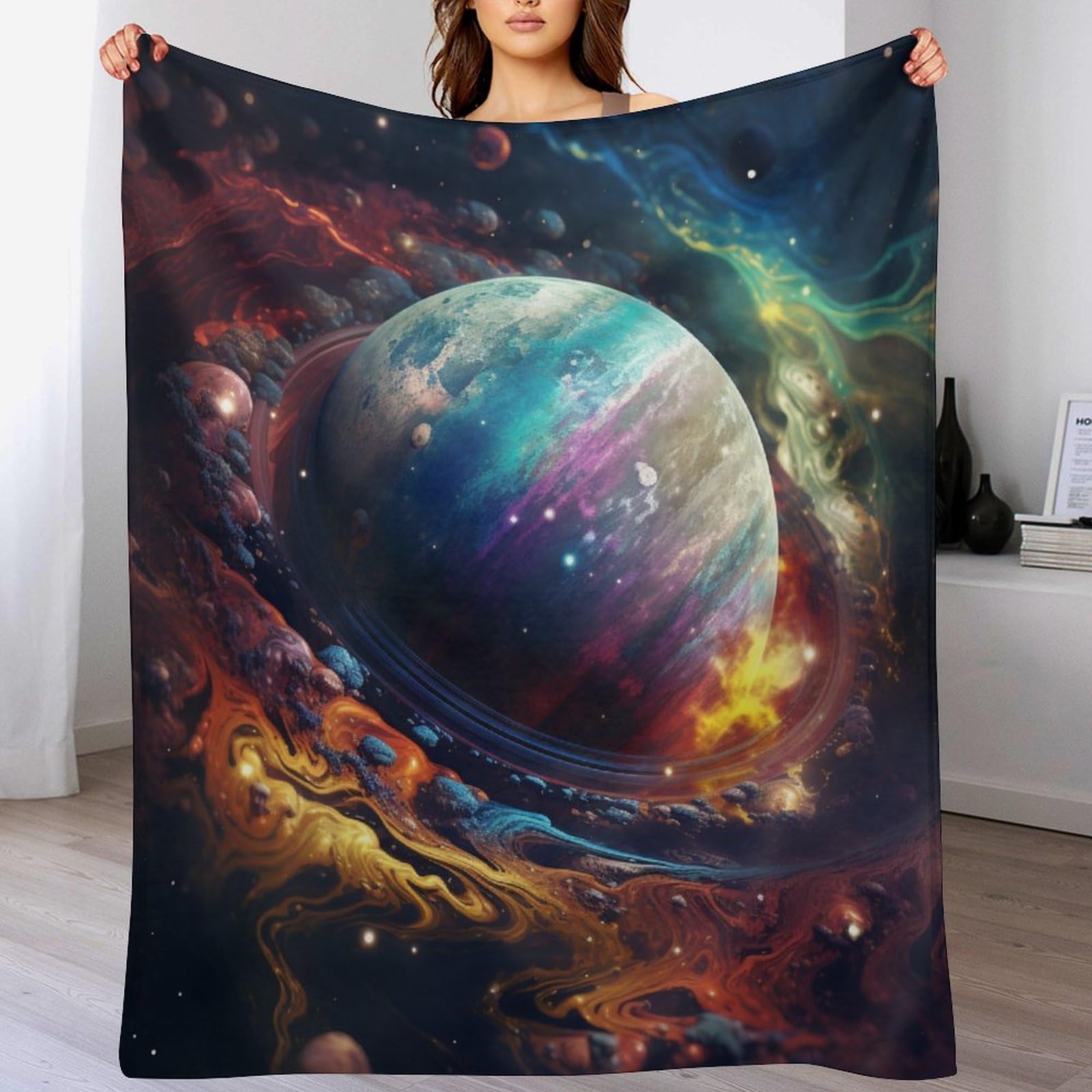 Couverture flannel douce et chaude lavable en machine univers coloré