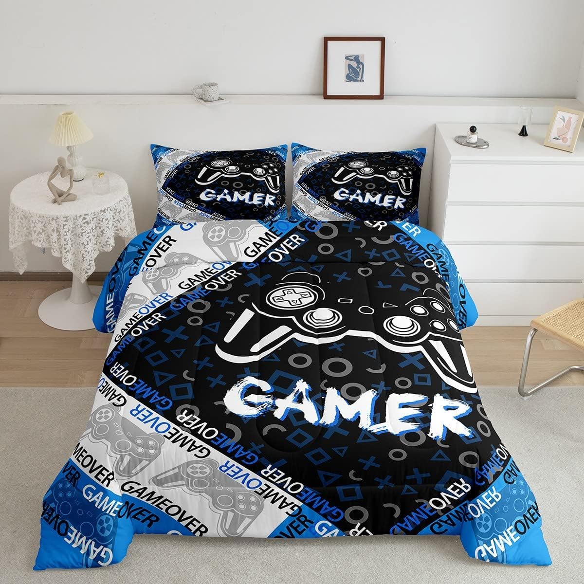 Set copripiumino 50% cotone stampa a righe Azzurro