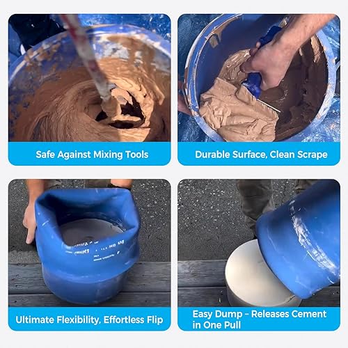 Miniatura 4 de Reusable Silicone 5 Gallon Bucket Liner with Graduated Measurements - Leakproof Thinset, Grout, Concrete Mixing Pail Liner - Heavy-Duty Bucket Saver