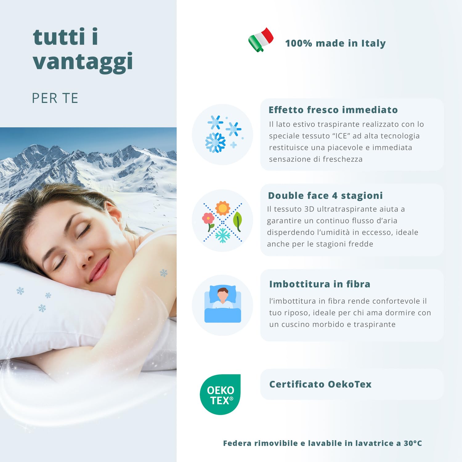 KASANOVA Cuscino guanciale fibra Ice effetto fresco