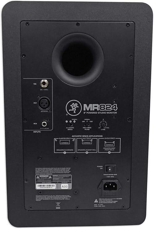 Mackie MR824 8 85 Watt Powered Active Studio Monitor Class A/B Bi-Amped Speaker Bundle with Rockville PRO-M50 Studio Headphones w/Detachable Coil Cable, Case with Extra Ear Pad