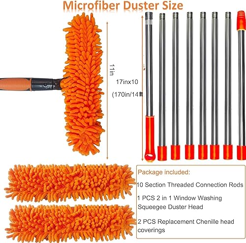 Miniatura 2 de Escobilla de lavado de ventanas 2 en 1 de alcance de más de 20 pies con soporte de 3 a 14 pies, barra de extensión de instalación gratuita,