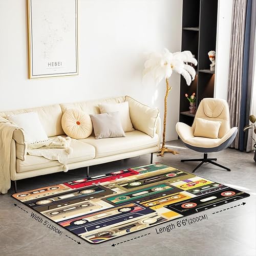 Miniatura 2 de jejeloiu Alfombras con estampado de radio Boombox para sala de estar, dormitorio, para niños y niñas, alfombra decorativa retro de 3 x 5 pies,