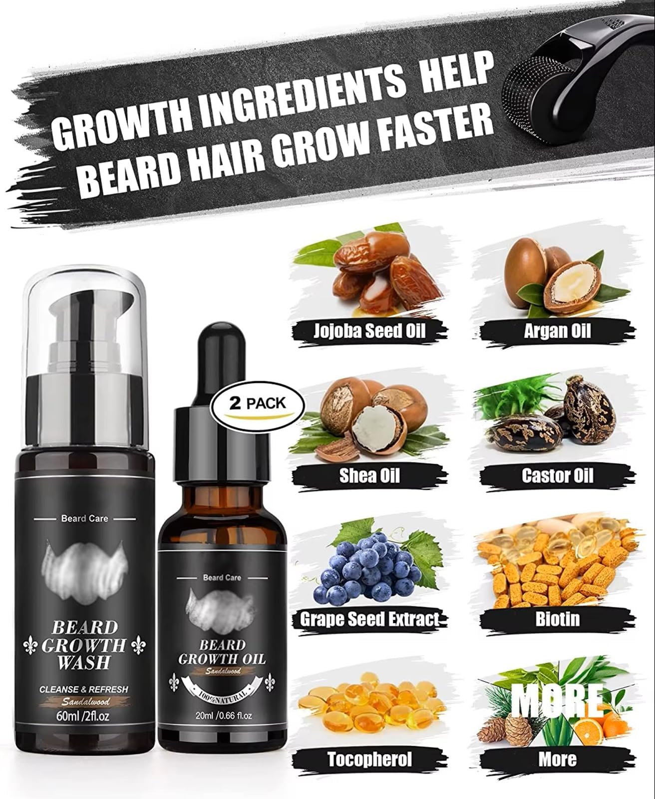 Kit Barba Hombre,Cuidado Facial Masculino,Set Completo con Navaja de Afeitar,Cepillo,Aceite,Champú,Bálsamo y Peine,Regalo Ideal para Hombre