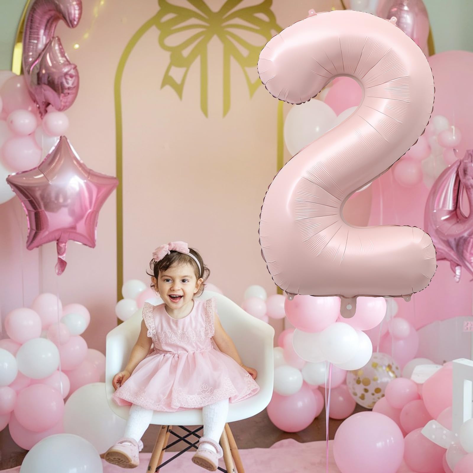 2 globos de 40 pulgadas, globos grandes de aluminio rosa bebé número 2, decoración de fiesta de cumpleaños, helio mylar rosa claro, autoinflables, dos globos para niñas y niños, decoración de