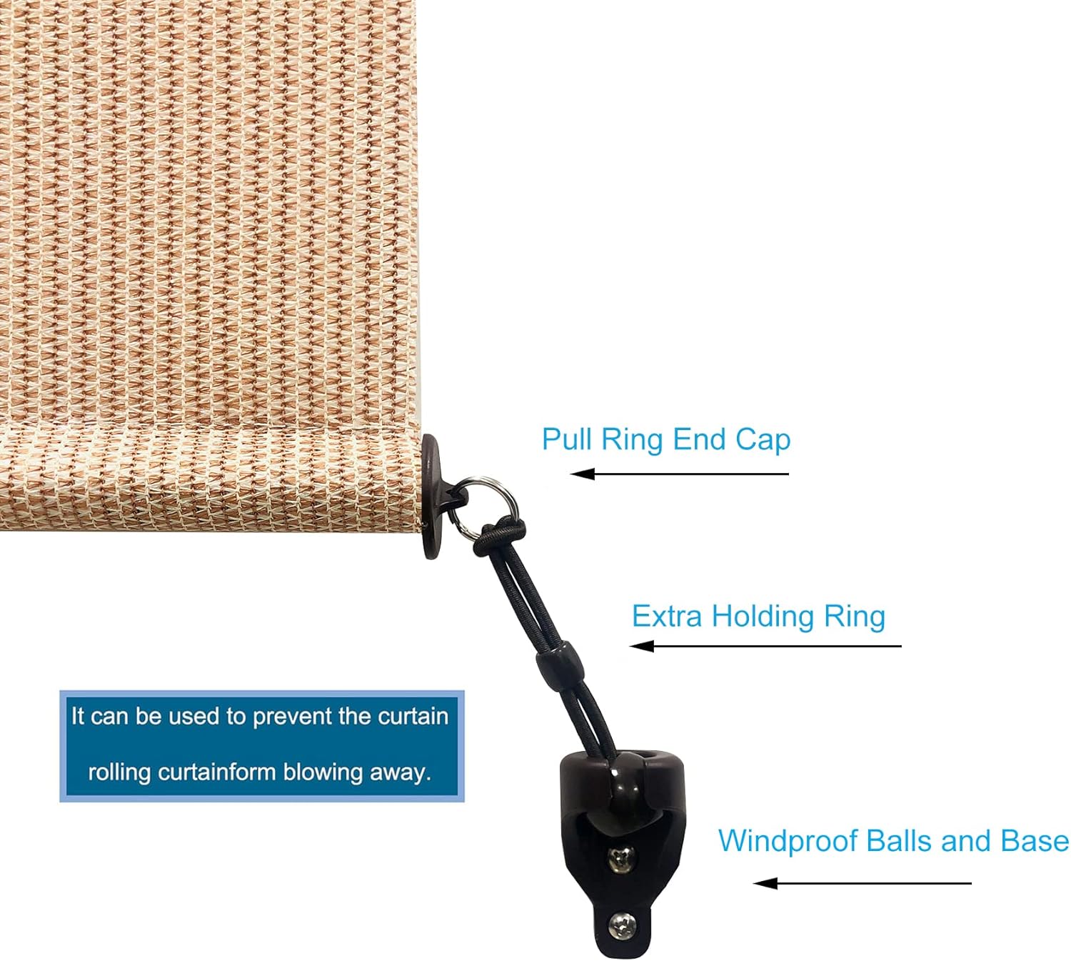 Universal Replacement Shade Parts Bungee Kit and End Cap with Ring for Exterior Cordless Outdoor/Indoor Roller Shades Blinds (Brown, Bungee Kit and End Cap)(QSCL001)