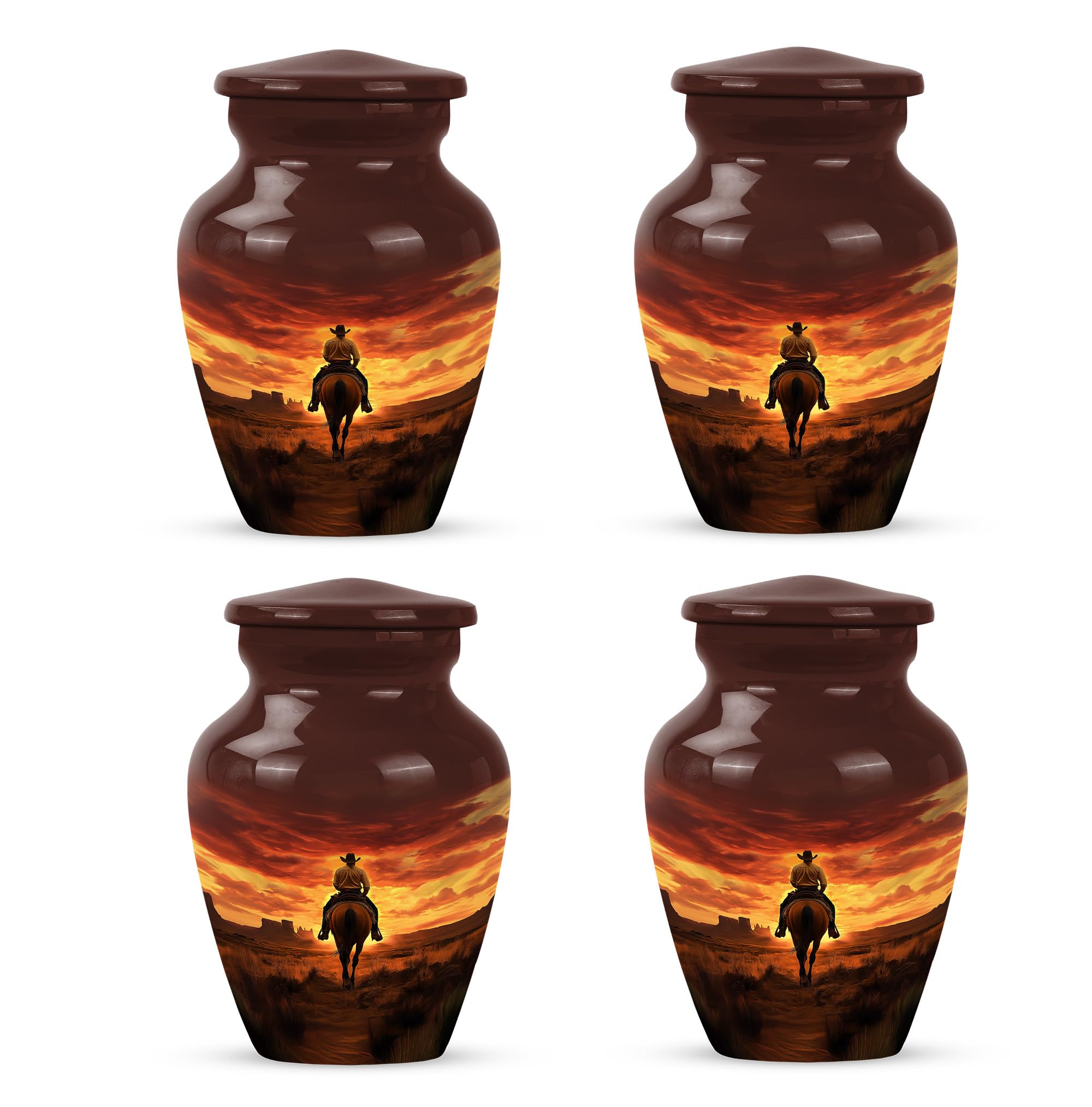 Cowboy Urn - Small Urn for Human Ashes Keepsake - Urns for Ash Adult Male - Mini Urns for Human Ashes - Cremation Keepsakes for Ashes for Women - Size 3 Inch, Pack of 4