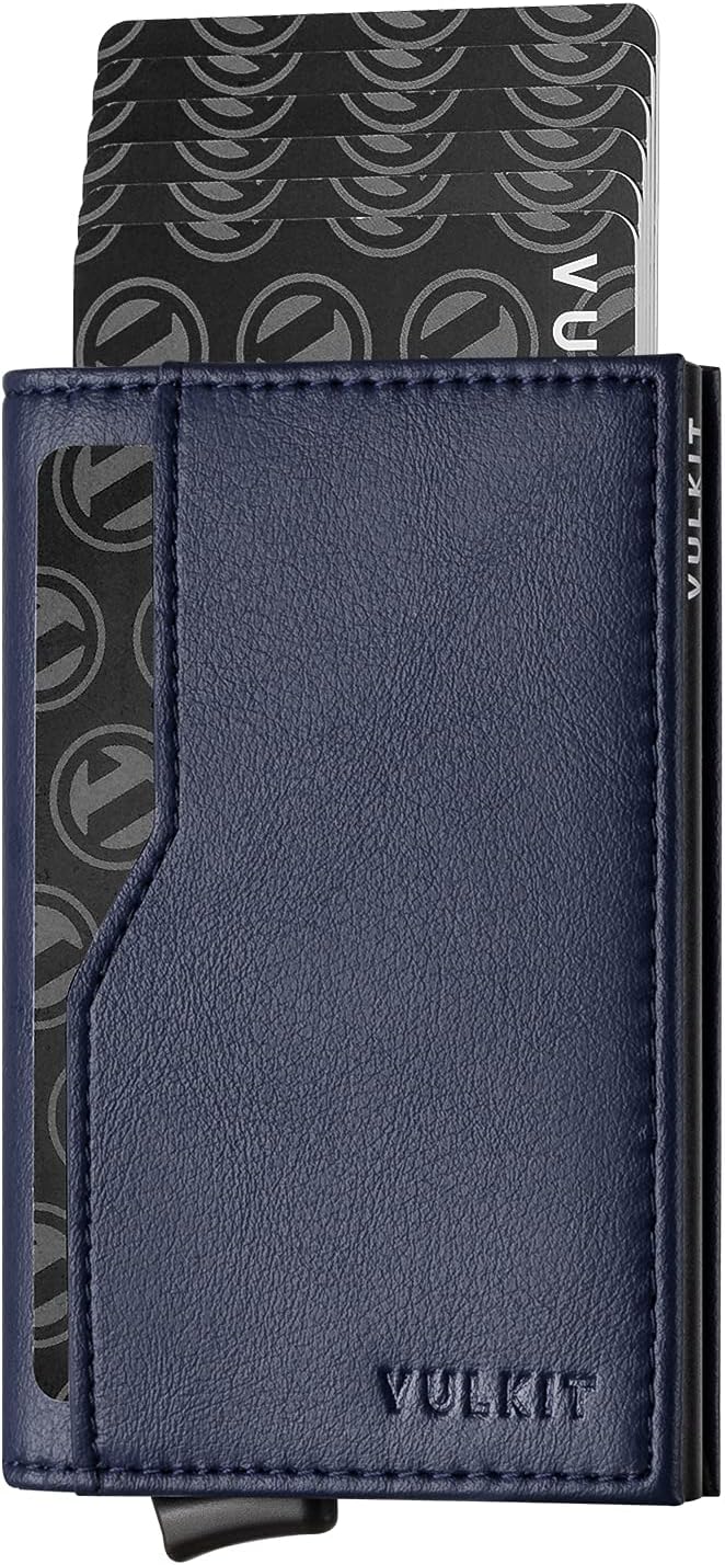 Credit Card Holder with Double ID Window Leather Passcase Wallet RFID Blocking Automatic Pop Up Card Wallet for Cards & Notes