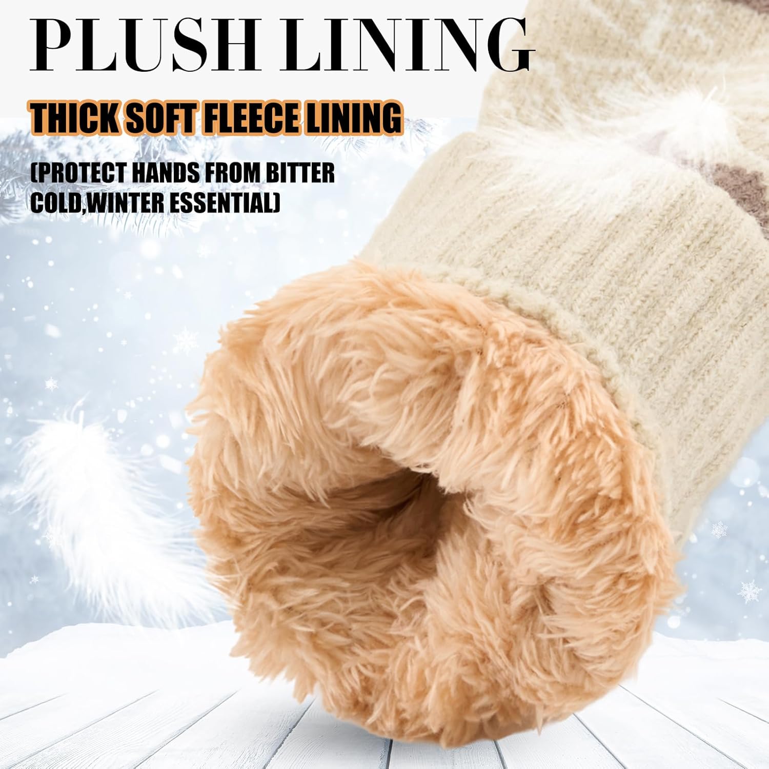 Vicenpal 3 Pairs Women Mittens Gloves Fleece Lining Cozy Wool Gloves Winter Cold Weather Thick Warm Knitted Mittens - Image 3