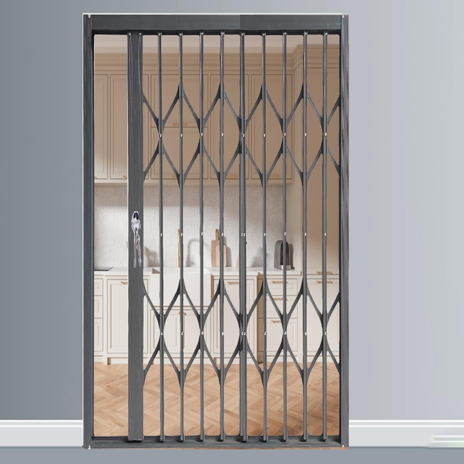 Home Puerta de seguridad para perros y mascotas, barras de seguridad ajustables para puertas correderas de acordeón, protección contra robos con cerradura y llave