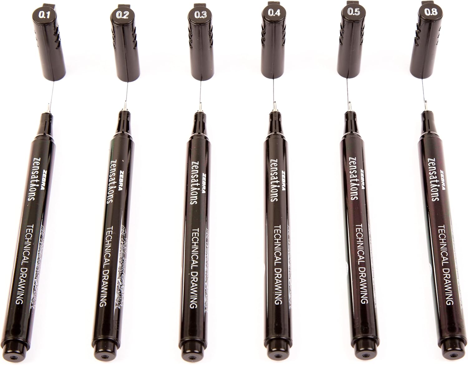 Zebra Zensations ブラックファインライナーペン テクニカル描画マーカー - パック 10-0.1mm