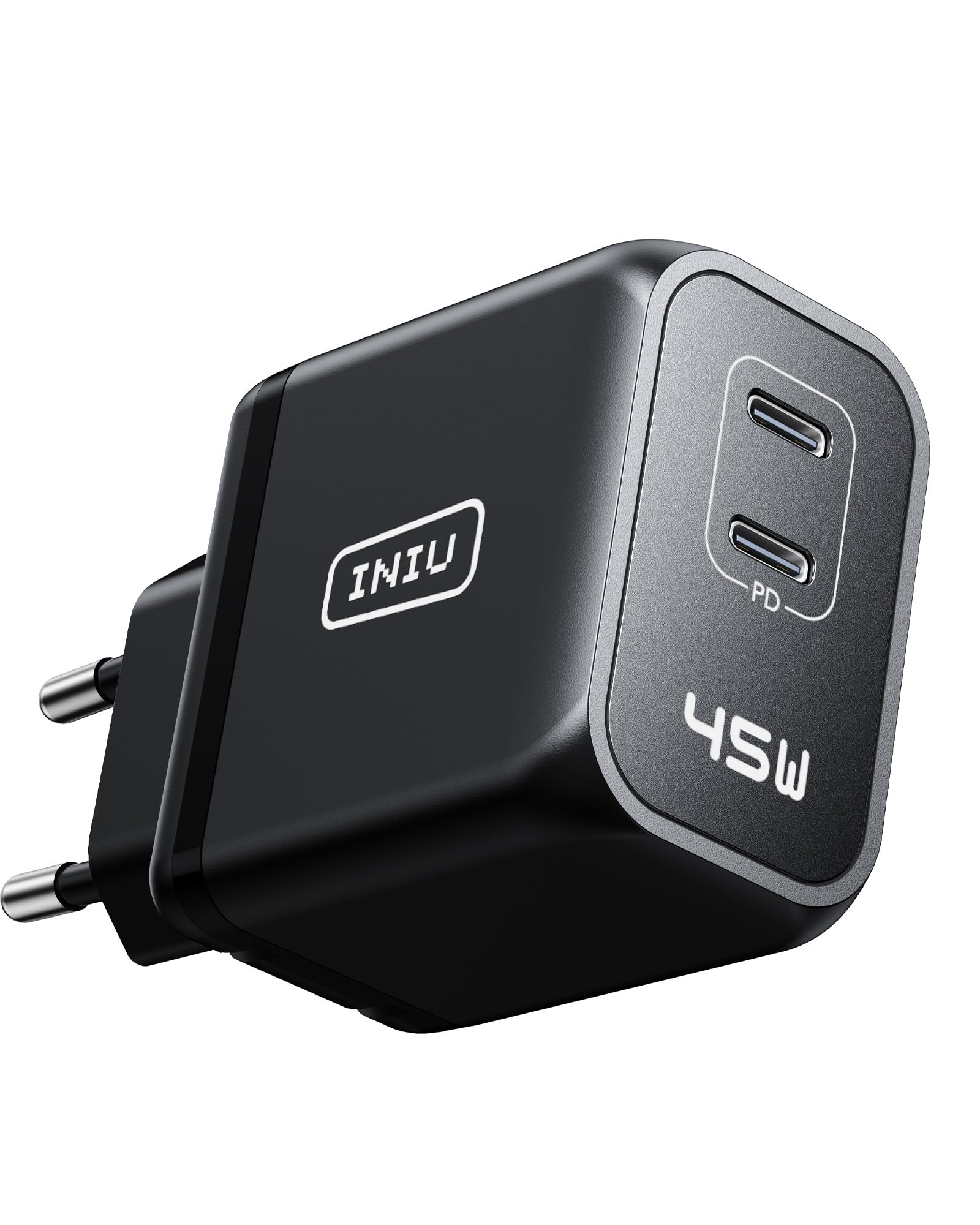 45W Caricatore USB C, INIU Doppio USB C Caricabatterie, GaN Tech Alimentatore USB C Super Fast Charging 45W per Samsung Galaxy S23 Ultra S22+ S21, iPhone 15 14 13 Pro Max iPad Macbook Air, Steam Deck