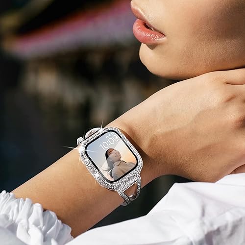 Vista 30 de WINGLE Paquete de 10 fundas protectoras de pantalla para Apple Watch de 1.575 pulgadas SE 3/2/1 Series 6 5 4 con vidrio templado, carcasas Paquete