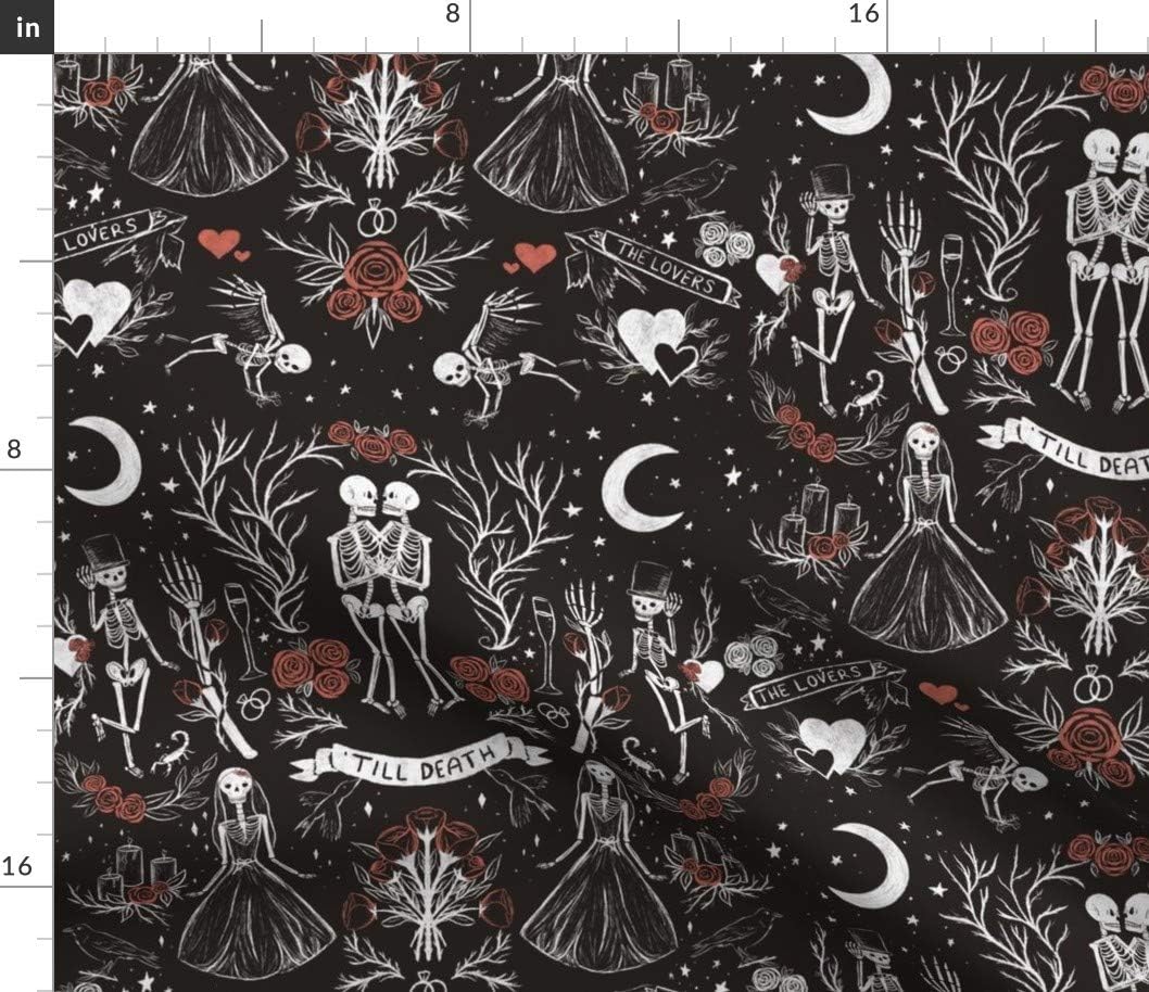 Spoonflower Fabric - Gothic Skeletons Bones Halloween Haunted House Witches Pumpkins Ghosts Printed on Petal Signature Cotton Fabric Fat Quarter - Sewing Quilting Apparel Crafts Decor
