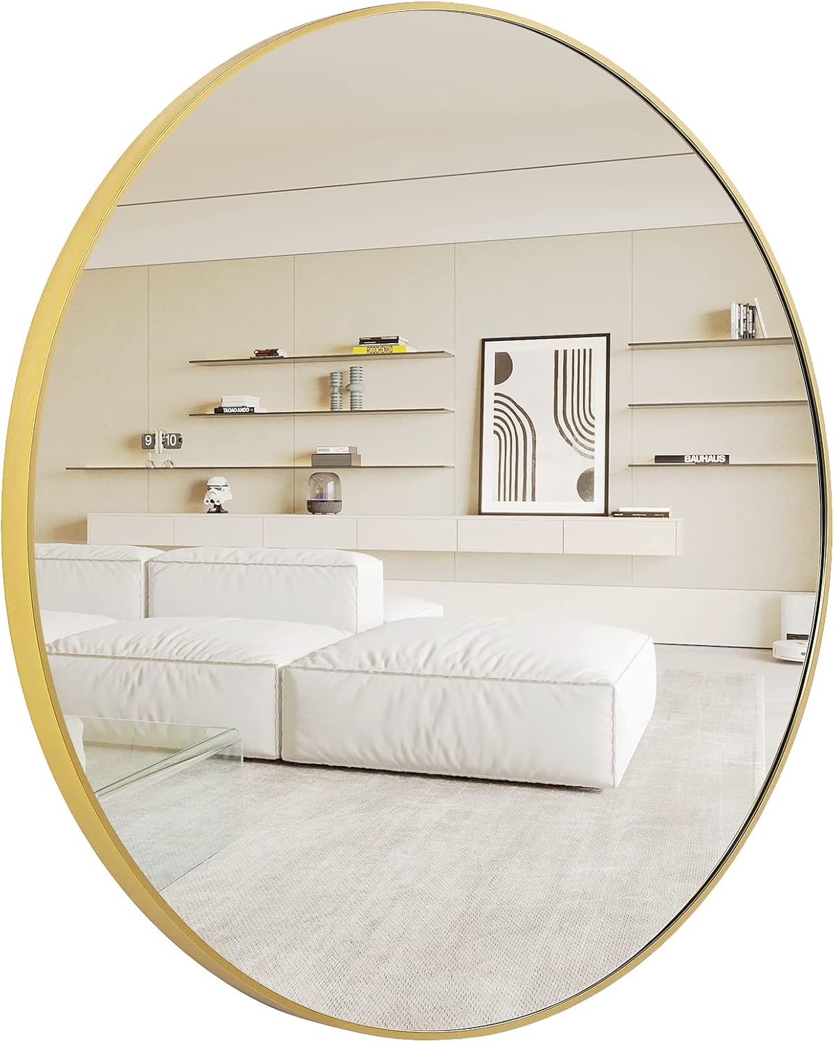 Round Mirror, 48''Black Metal Frame Wall Mirrors for Bathroom,Entryway