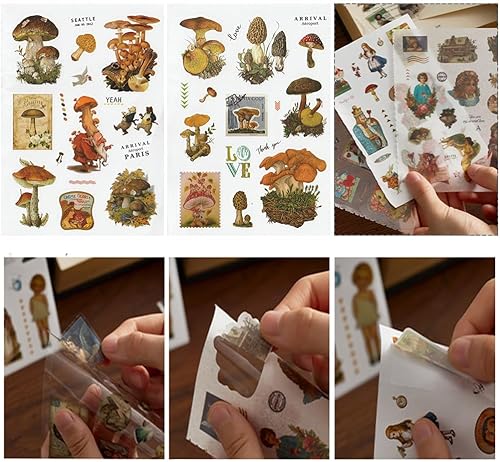Miniatura 5 de Calcomanías para álbumes de recortes, calcomanías de hongos y plantas con calcomanías estéticas de efímera, suministros de diario para álbumes de