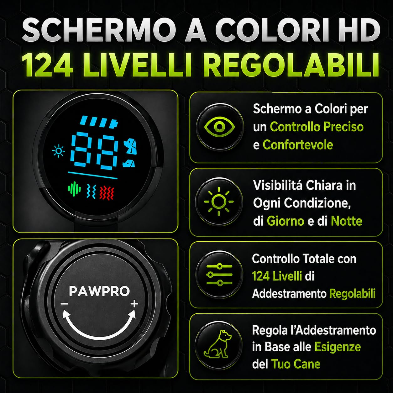 PAWPRO Collare di Addestramento, Conforme Nuova Legge Italiana Benessere Animale, Portata XXL 3 km, Modalità Luce Notturna, BIP Vibrazione Potenziata, Adatto Tutti Cani, Impermeabile (1 Collare)