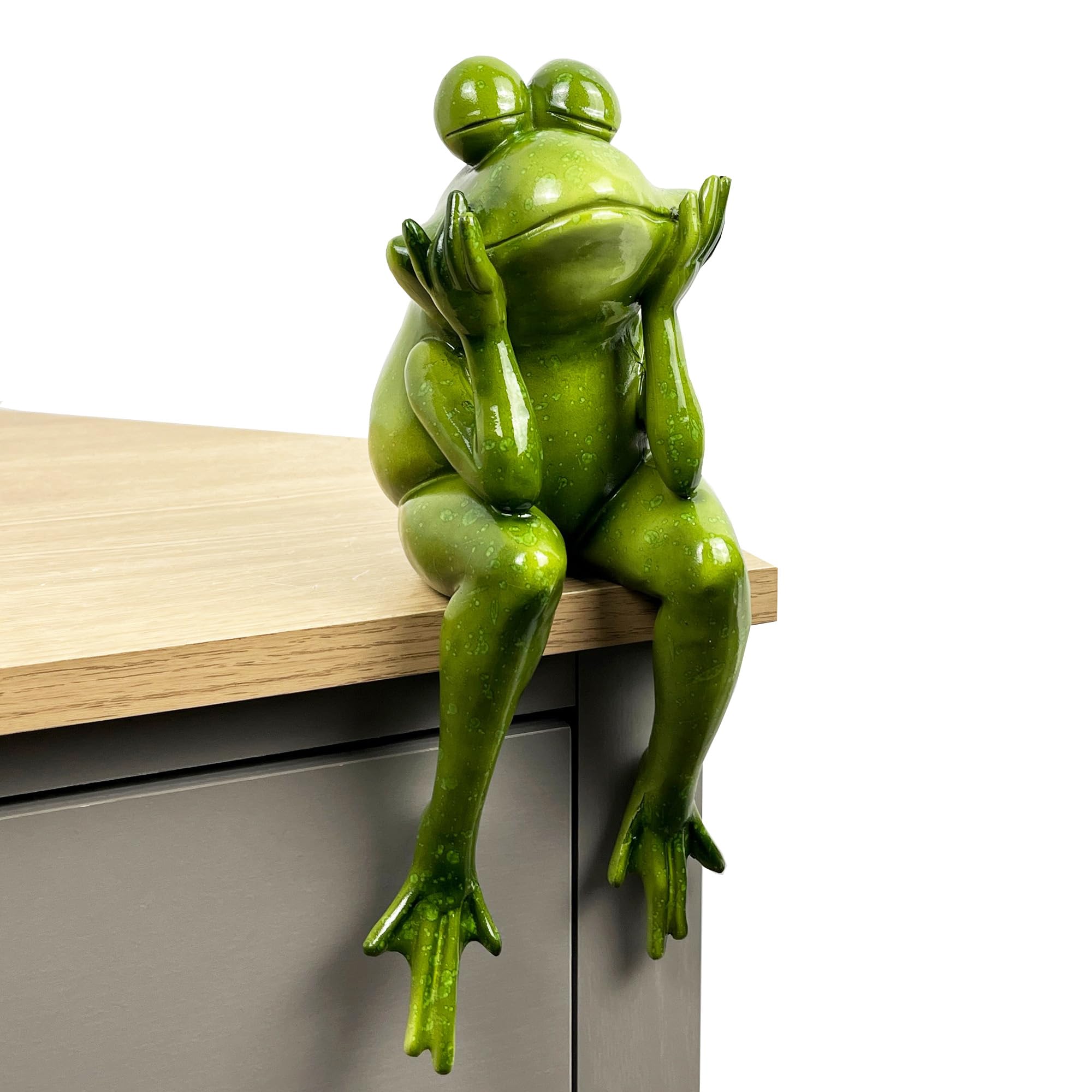 Alfie Francis Green 15.5Cm Tall Wall/Shelf/Edge Sitting Glossy Resin Frog Ornament Figurine Statue Home Garden Decoration
