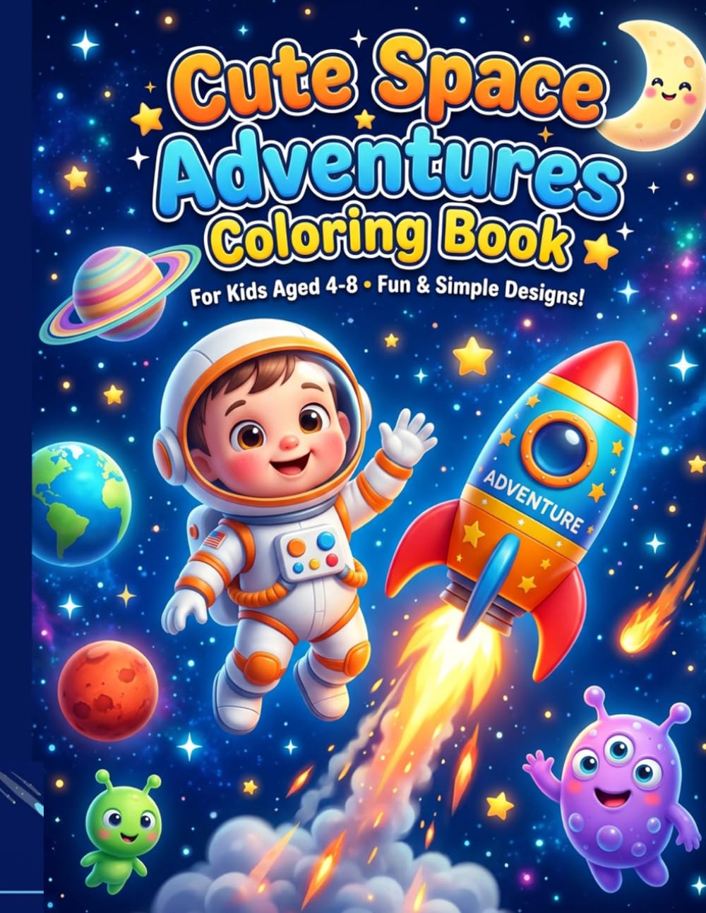 Cute Space Adventures Coloring Book