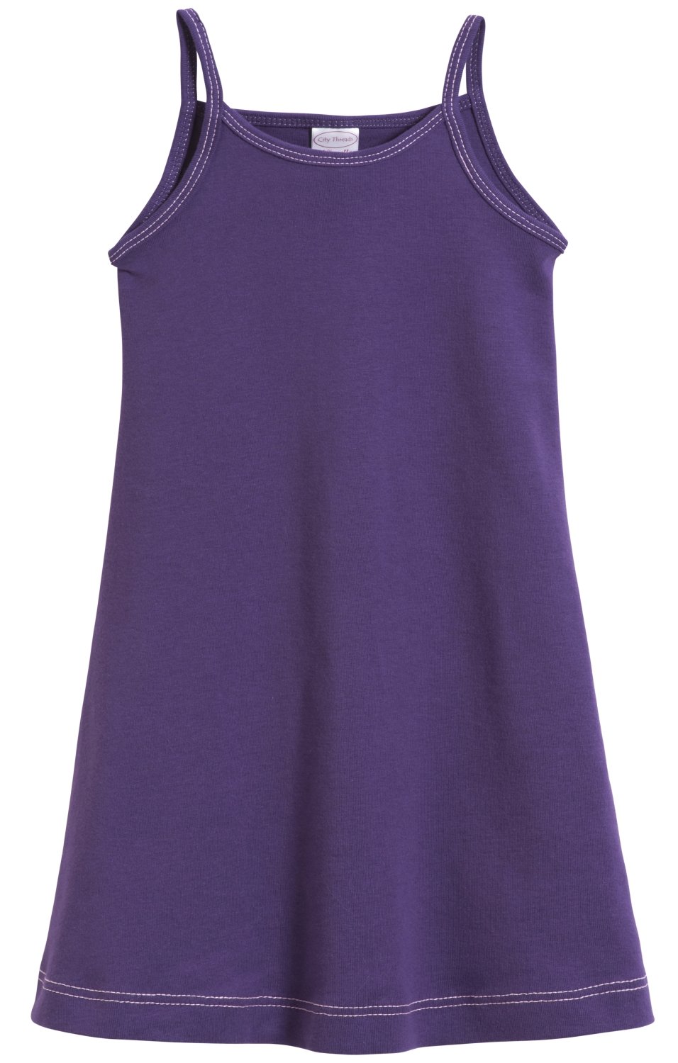 Made in USA Big Girls' Summer Dress Cami Camisole Spaghetti Strap Maxi Slip No Sleeve Dress for Sensitive Skin or SPD Sensory Friendly, Purple w/Light Pink Stitch, 8