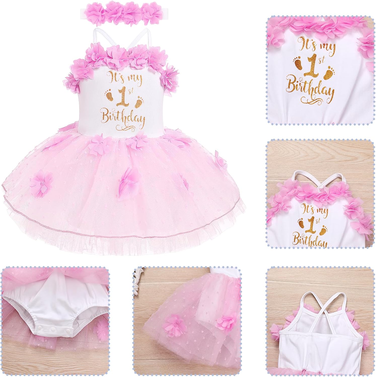 ODASDO 1/2 Birthday Girl Outfit for Baby Girl's Six Months Party Dress with Flower Headband Photoshooting Summer Clothes - Image 6