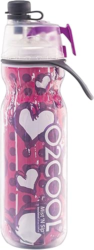 Miniatura 2 de O2COOL Mist 'N Sip botella de agua con vaporizador 2 en 1 con función de rociar y beber sin fugas con tapa de extracción (corazones)