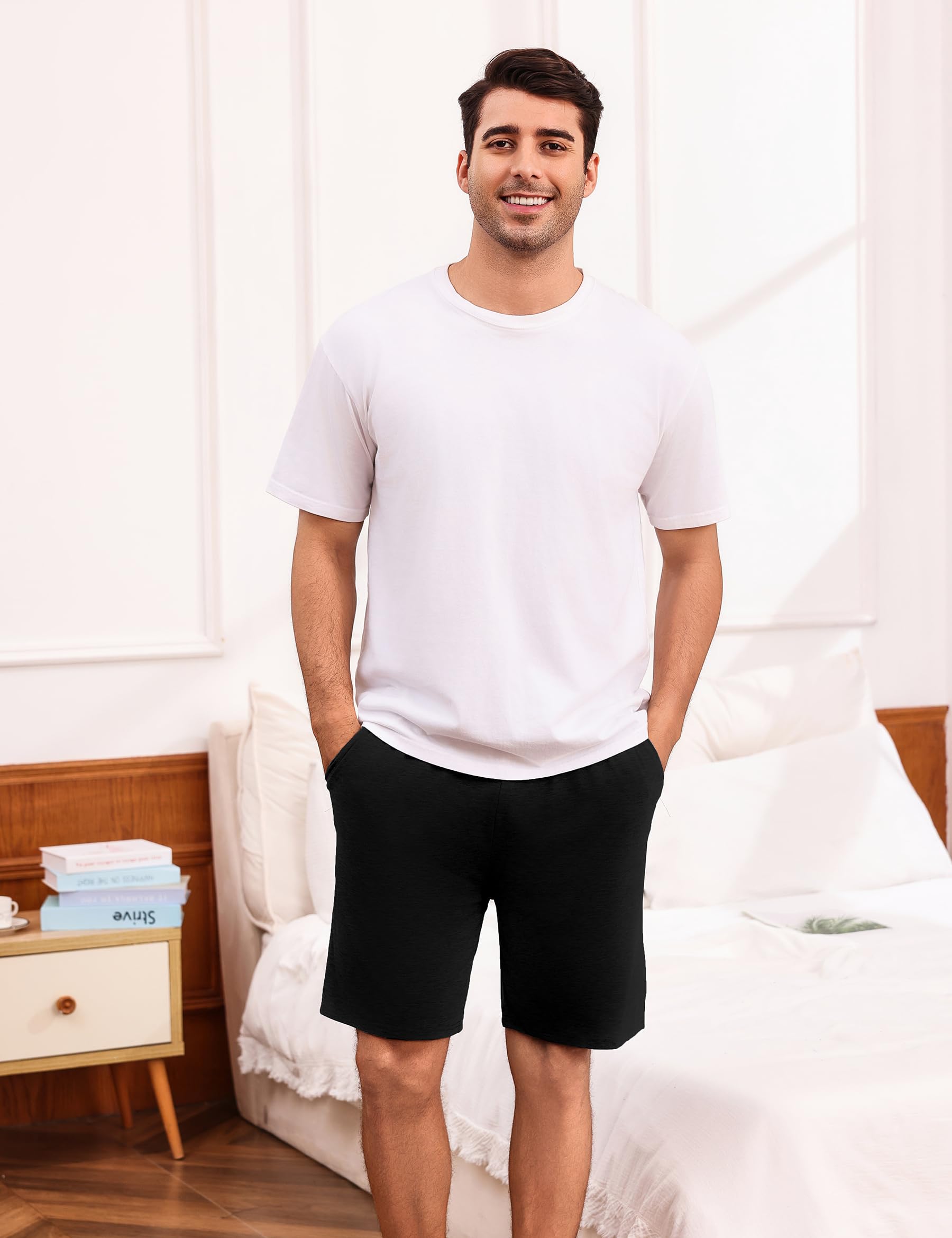 Uniexcosm Schlafanzughose Herren Kurz Sommer Schlafshorts Baumwolle Bermudahose Pyjamahose Shorty Schlafhose für Männer