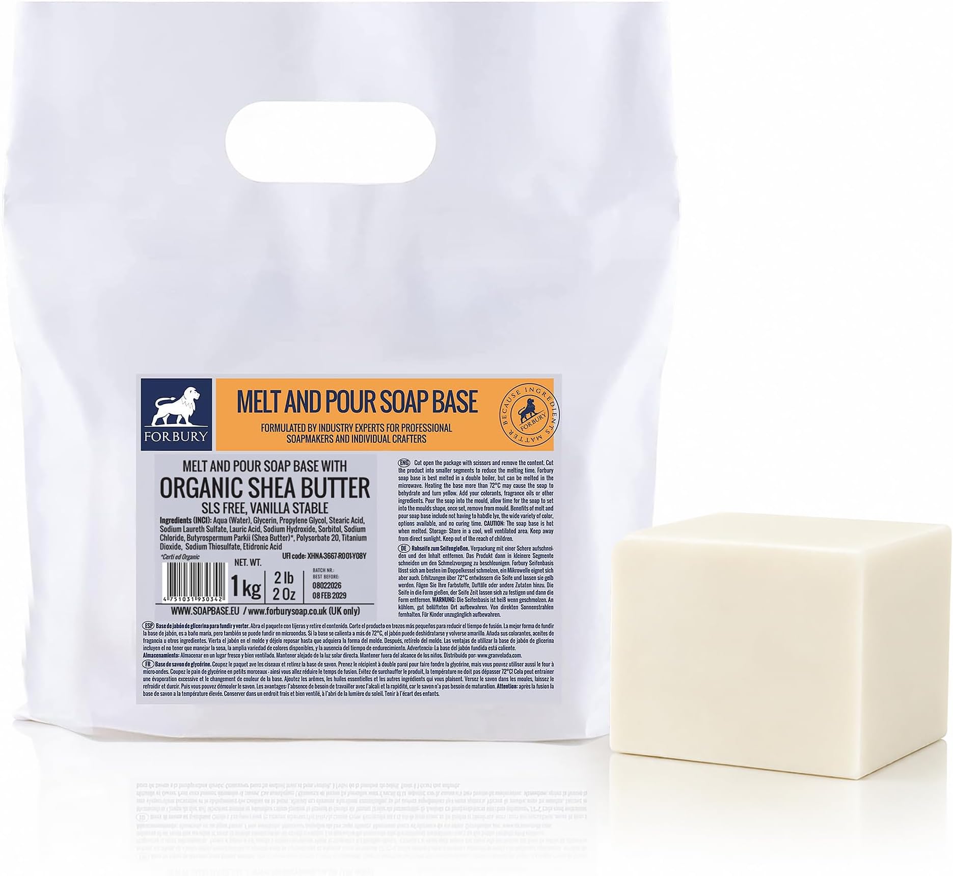 1.05 kg Organic Shea Butter Melt and Pour Soap Base, SLS Free