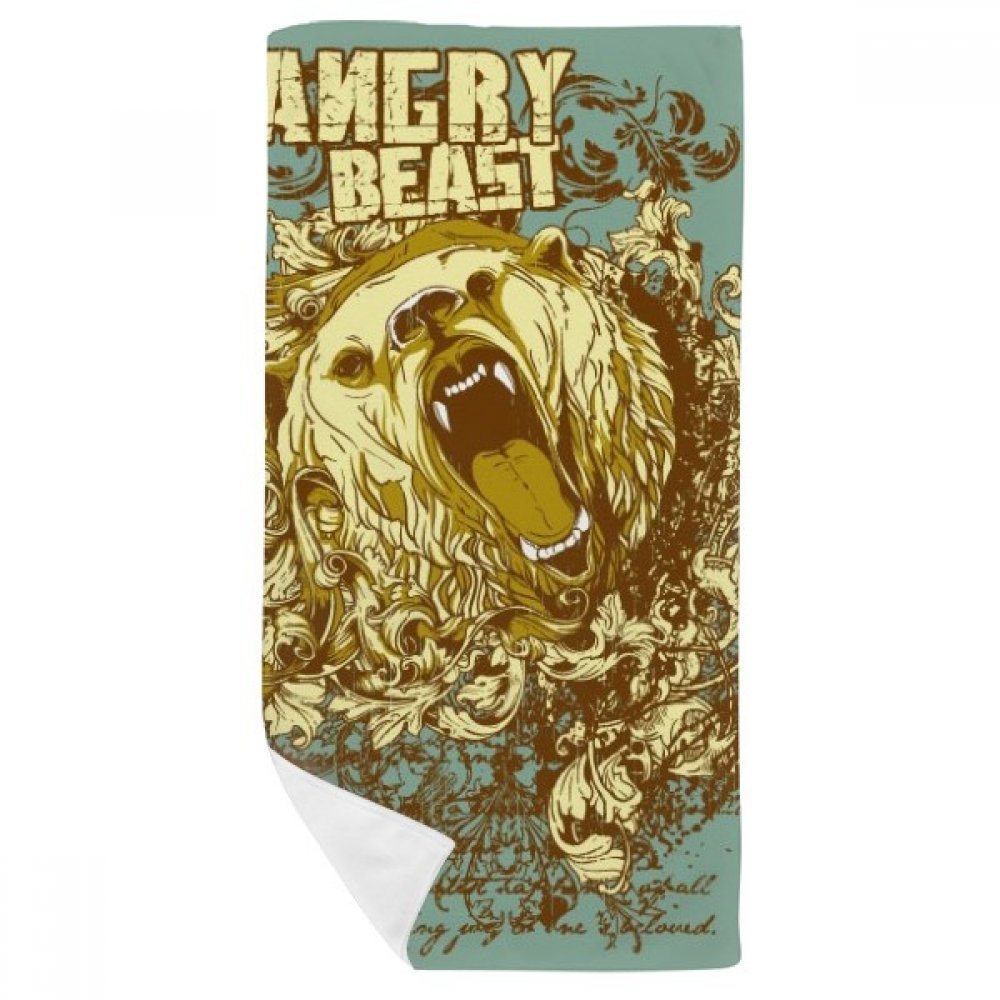 Serviette de bain ours jaune et graffiti rue 35x70cm en tissu multicolore doux
