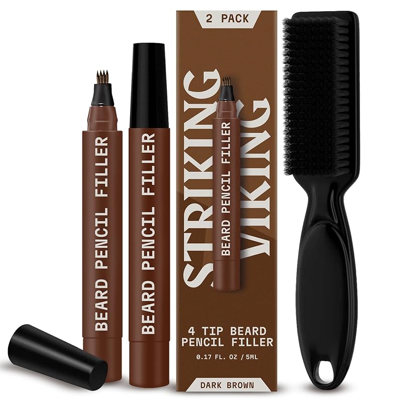 Striking Viking Lápis para Barba e Escova de Cerdas Marrom-escuro, Pacote com 2