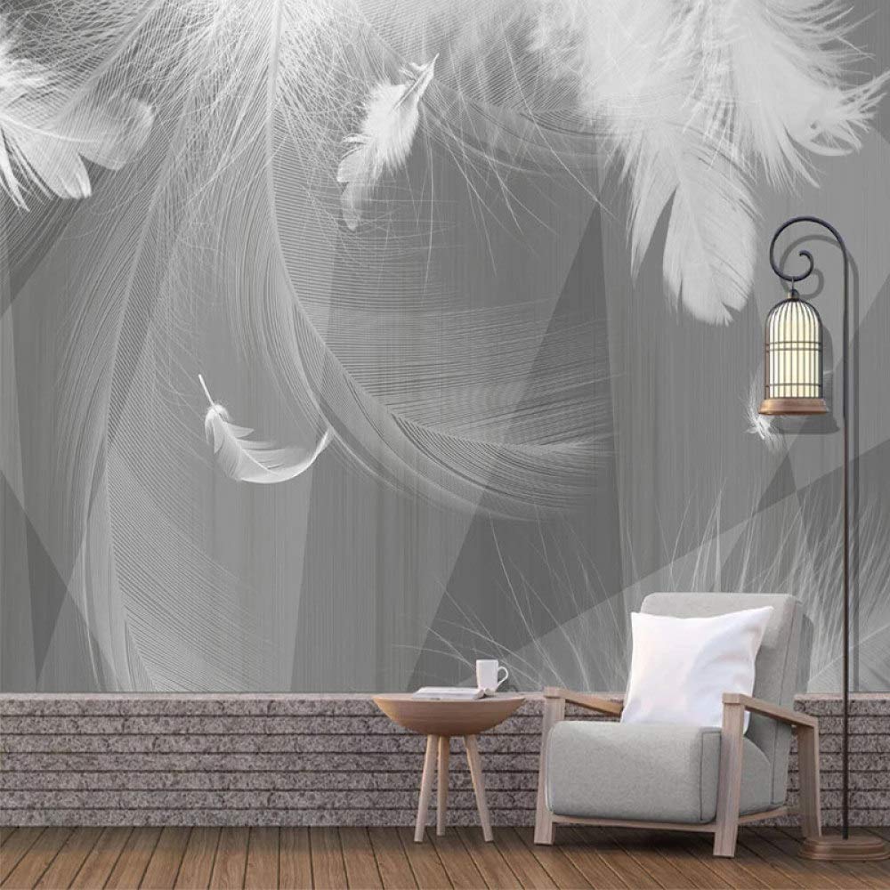 Carta Da Parati 3D,Moderna Piuma Grigia Semplice Lusso Grande Carta Da Parati Autoadesiva Buccia E Bastone Carta Di Contatto Staccabile Vinile Murale Adatto Per Soggiorno Camera Da Letto Decorativo,
