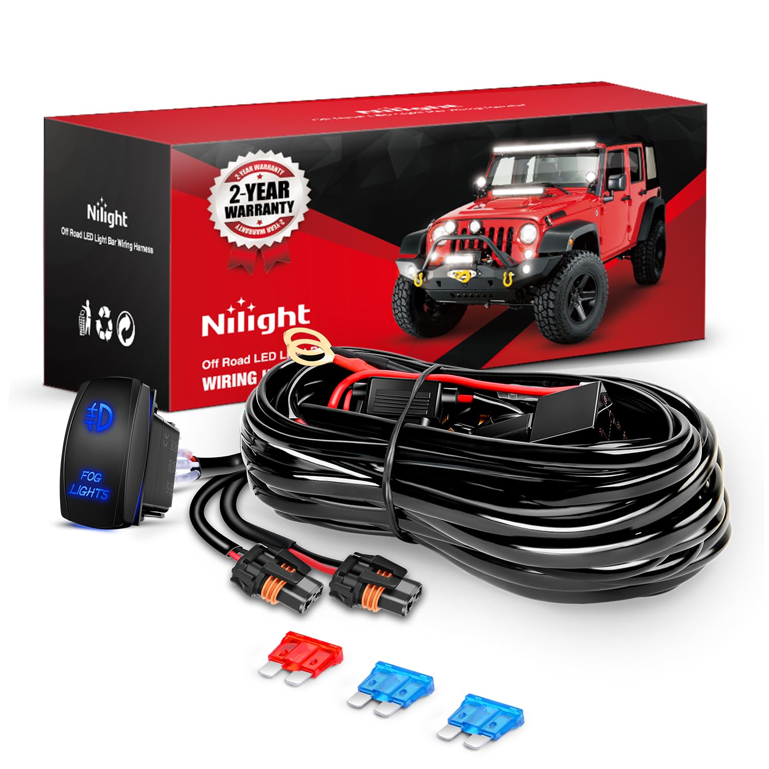 Nilight 16AWG Fog Light Wiring Harness Kit 5Pin Switch Relay for H11 H9 H8
