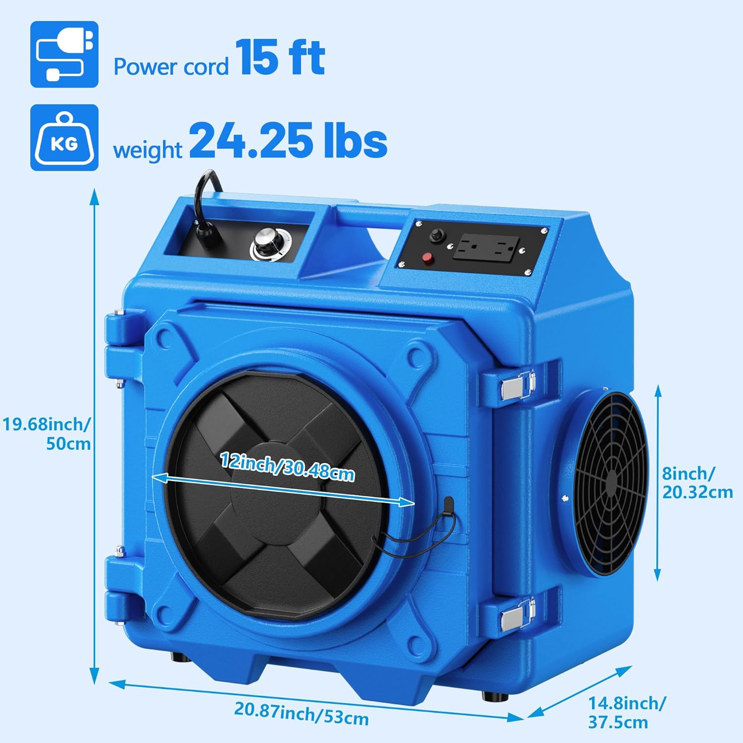 Air Scrubber with 3-Stage Filtration, 550CFM HEPA Air Machine Stackable Negative, Air Cleaner with MERV10, Carbon, H13 HEPA, for Home, Industrial and Commercial Use, Blue