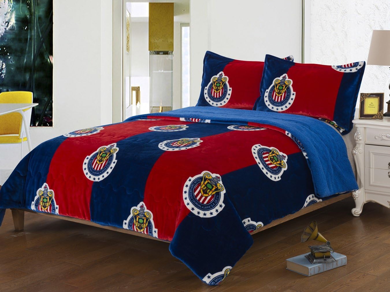 Chivas De Guadalajara 2pcs Sherpa Set Twin Size, Blanket Set with 1 Pillow Shams