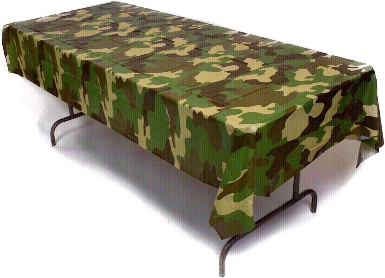 Prestidge 3 Pack Camouflage Tablecloths Plastic Durable Camo Tablecovers for Rectangular Tables Complete with Beverage Napkins