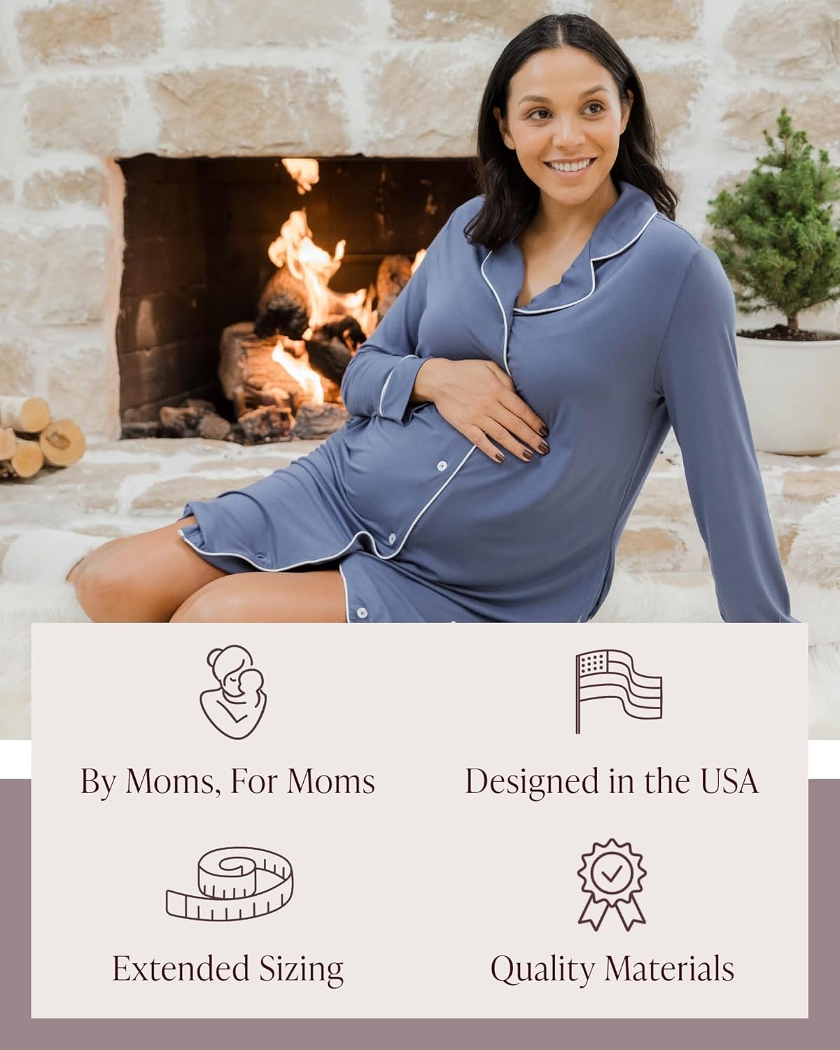 Kindred Bravely Clea Maternity Nightgown, Long Sleeve Postpartum Pajamas and Button Down Nursing Nightgown - Image 6