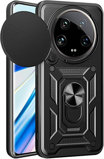 bojioderf Compatible with Vivo X100 5G Case,Compatible with Vivo X100 5G V2309A Magnetic Bracket [PC+TPU] 2 in 1 Slide Lens Black