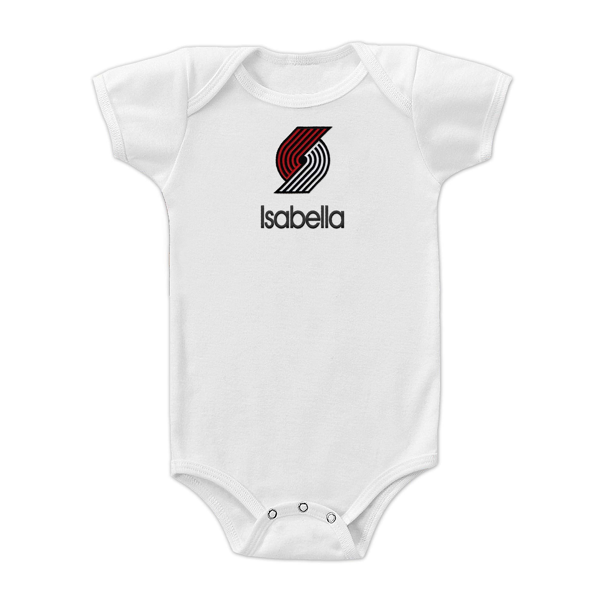 Portland Trail Blazers Custom Baby Bodysuit - Personalized Baby Name Embroidery & Official NBA Team Logo, Envelope Neck, Cotton, Double-Stitched, Supersoft, (White, 0-3 months)